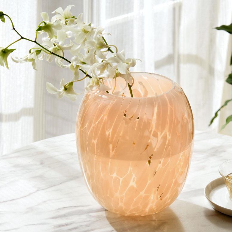 花瓶 フラワー ベース ガラス 半透過 ピンク  ベージュ ドット柄 おしゃれ インテリア 花びん 花器 壺型 生花 ドライ 北欧 韓国 アジアン 雑貨 67096 |  | 12