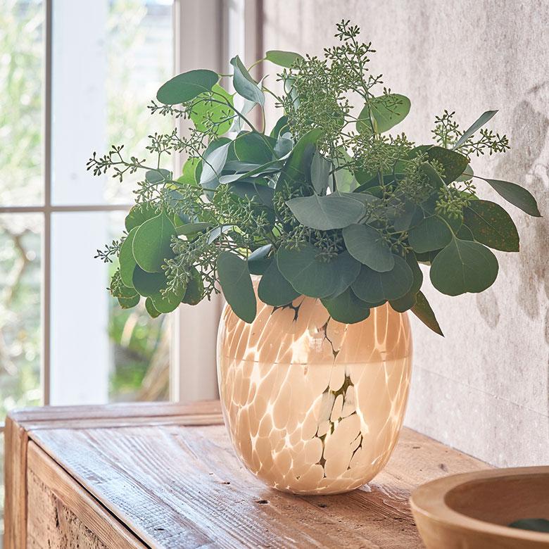 花瓶 フラワー ベース ガラス 半透過 ピンク ベージュ ドット柄