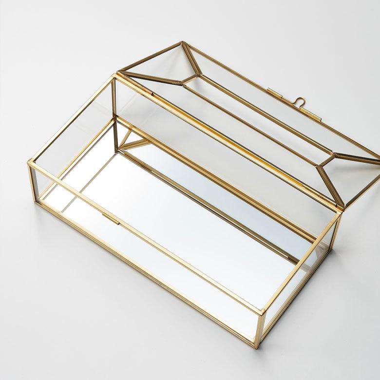 ティッシュ ケース ボックス ガラス 真鍮 ふた 付 約 W 22cm D 11.5cm