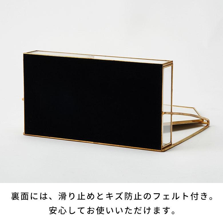 ガラスケース 六角形3段 透明とバック鏡 ミラー アクセサリー ケース 六角形 鏡 収納 ガラス 真鍮 ジュエリー