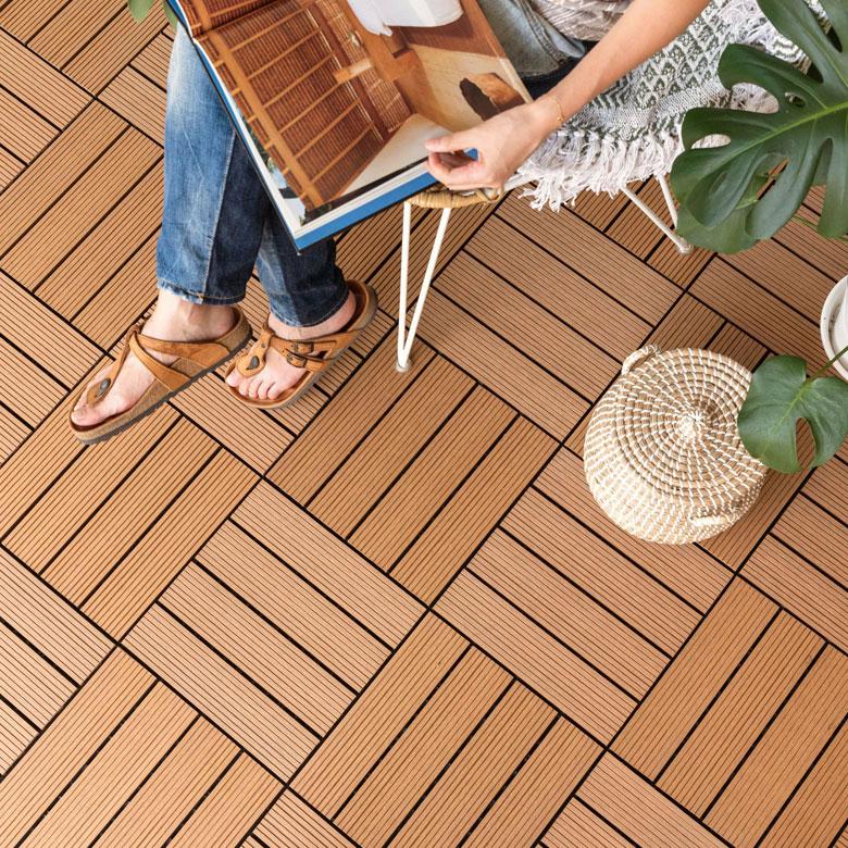 ウッドデッキ タイル 人工木 20枚セット ブラウン 83302 : アジア工房