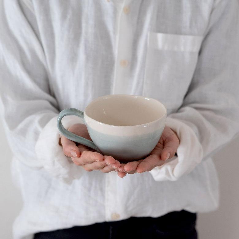 ティーカップ 陶器 ブルー ピンク グラデーション [90001-bl,90001-pk]【 広口 カップ 食器 コーヒーカップ カフェ バイカラー ナチュラル 】 |  | 03