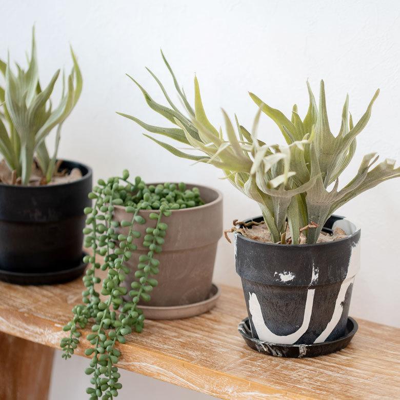 植木鉢 プランツポット 4号鉢 プラスチック マーブル模様 受け皿付き