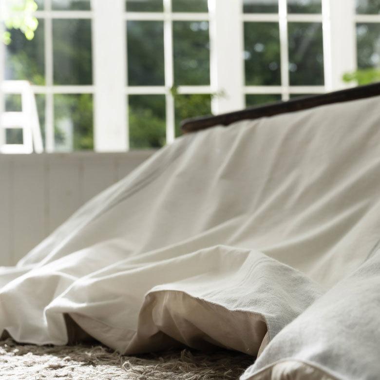 こたつ布団 正方形 綿 200 × 200cm ストライプ ホワイト グレー 90337