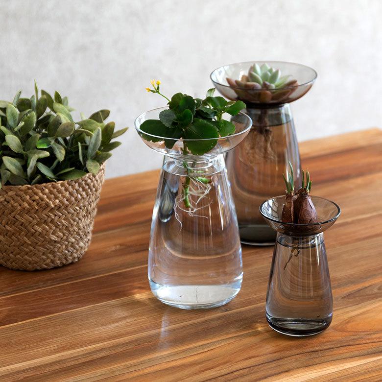 フラワーベース 一輪挿し ガラス クリア グレー 直径 8cm 高さ 13cm