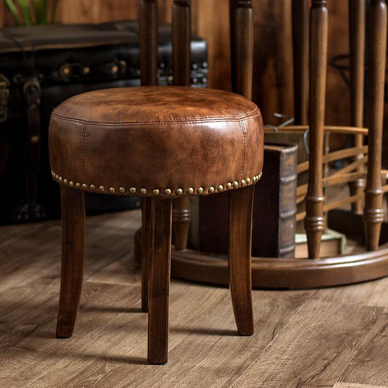 ☆アンティーク/レザー製バーガンディ円形スツール☆ ストア スツール 円形 ラウンド 木製 猫脚 レザー座面 高さ40cm