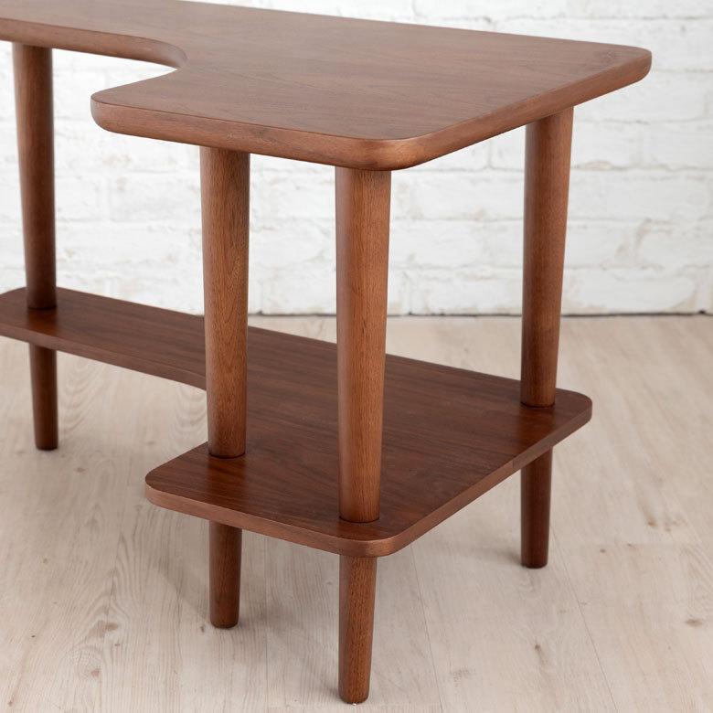 木製サイドテーブル ブラウン コーナー型 サイドテーブル ソファサイド 木製 ブラウン 高さ52cm [91385