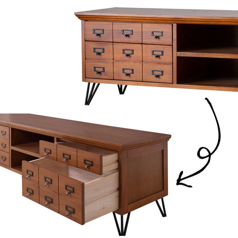 ブラウン木製キャビネット 引き出し4つ付きTVボード テレビボード