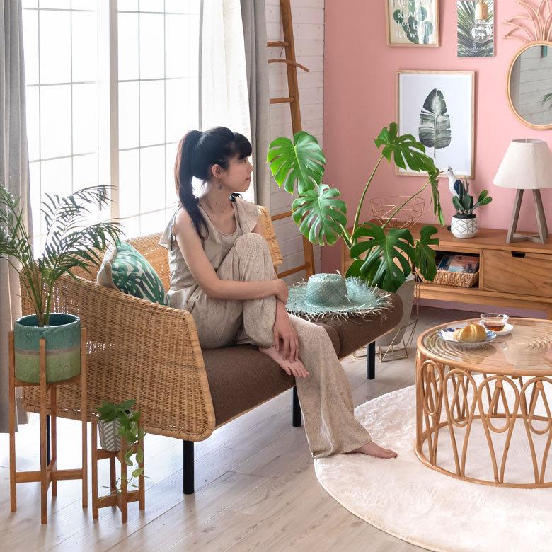 東谷 ラタンソファー 左 ラタンソファ ブラウン 脚付き 脚取り外し可