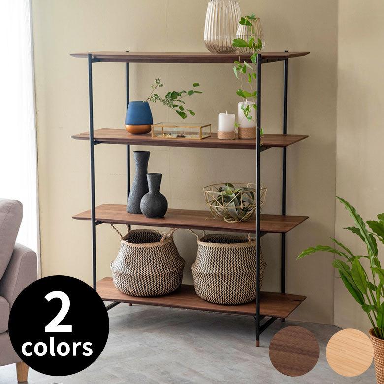 木製4段シェルフ ダークブラウン 東谷 シェルフ 棚 4段 木製 スチール ナチュラル ブラウン W 108 × D