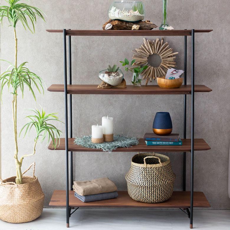 東谷 シェルフ 棚 4段 木製 スチール ナチュラル ブラウン W 108 × D