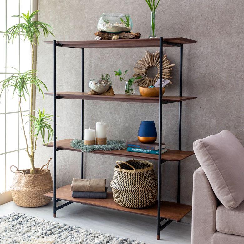 東谷 シェルフ 棚 4段 木製 スチール ナチュラル ブラウン W 108 × D