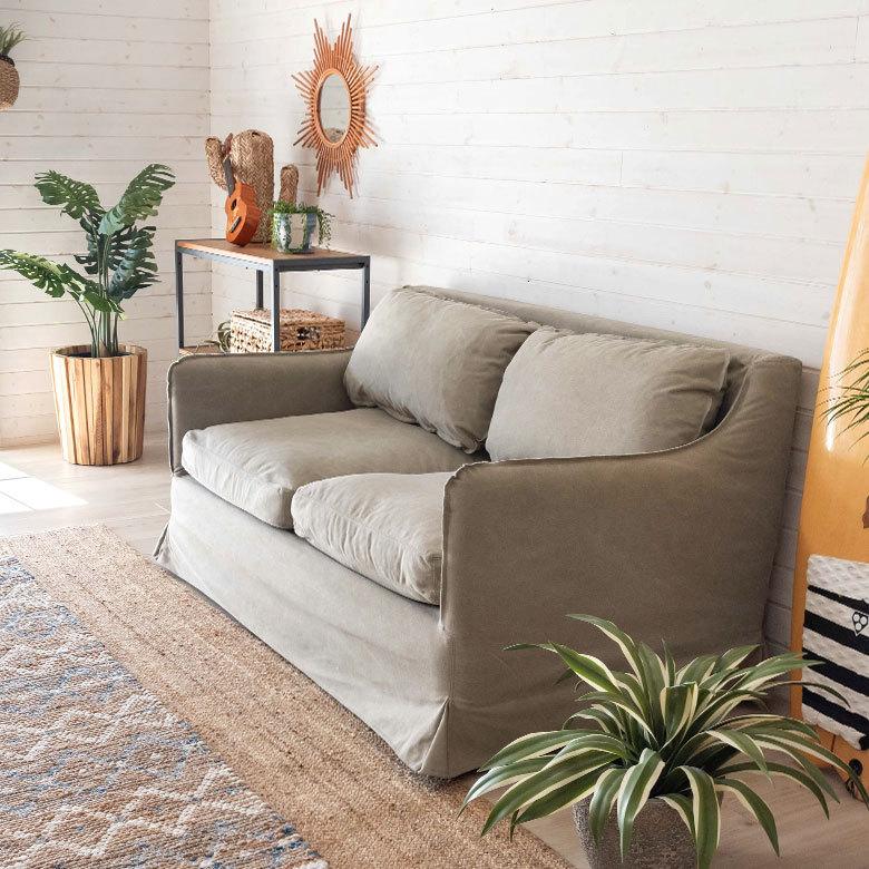 東谷 ソファ 二人掛け ファブリック フェザー W 150 × D 85 cm グレー