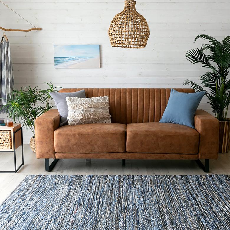 ソファ　2-5人掛け　L字　クッション付き　肘付き　BROWN PLUTO 2.5人掛けソファー (プルート 肘付き 本革風 ダイニング 受付