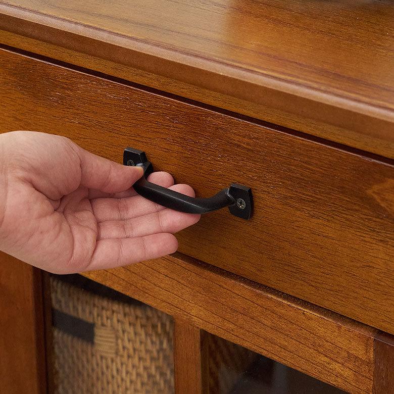 木製キャビネット ガラス扉 引き出し3段 timber land＜25ｂ17＞ ティンバー キャビネット リビングチェスト チェスト 木製 引き出し