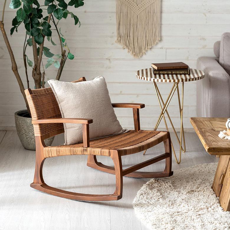 ロッキング チェア 椅子 ラタン調 チーク 材 屋内 室内 イス chair 家具 リビング インテリア 天然木 ロー 北欧 カントリー おしゃれ リラックス アジアン 91552 |  | 16