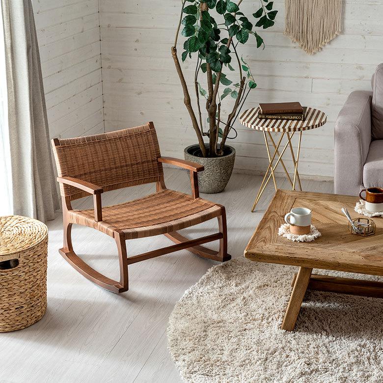 ロッキング チェア 椅子 ラタン調 チーク 材 屋内 室内 イス chair 家具 リビング インテリア 天然木 ロー 北欧 カントリー おしゃれ リラックス アジアン 91552 |  | 17