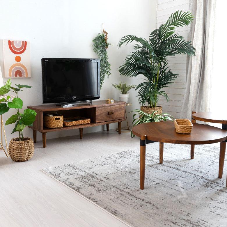 木製テレビ台 引き出し付き 120cm テレビ ボード TV 台 ラック 120cm 幅 天然木 ウォルナット