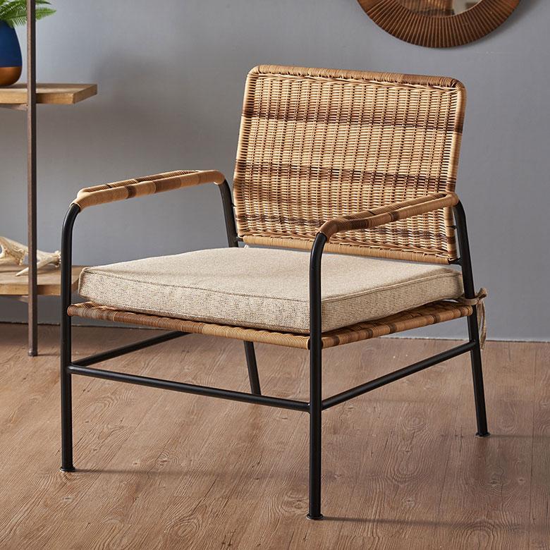 チェア パーソナル リビング ラタン風 ベージュ 座面高 30cm シンプル 家具 インテリア アーム 1人 掛け 1P 用 リゾート おしゃれ 北欧 アジアン 91585 | 東谷