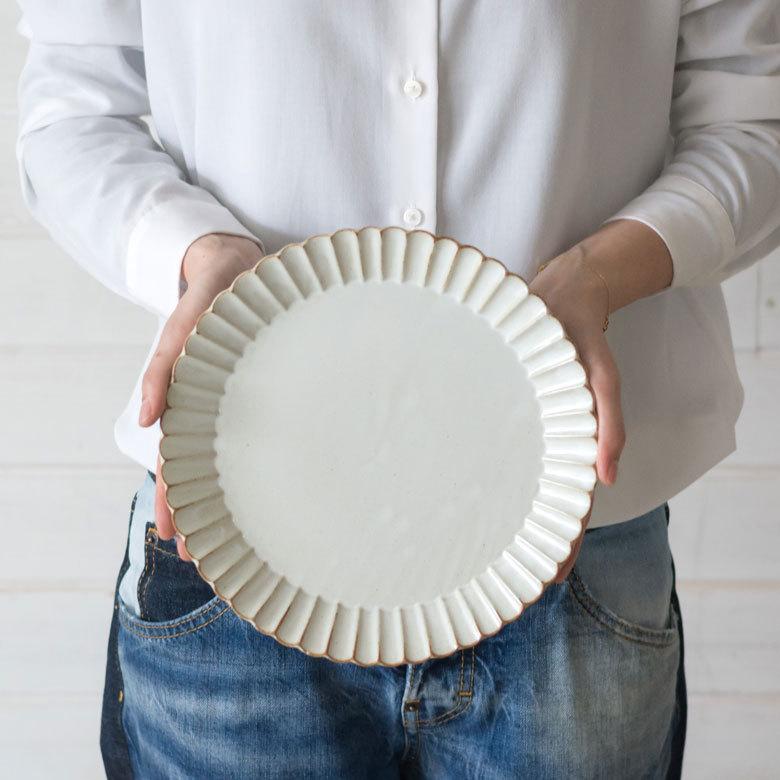 菊皿 24.5cm 大皿 陶器製 プレート皿 お皿 [92080-gy 92080-nv 92080