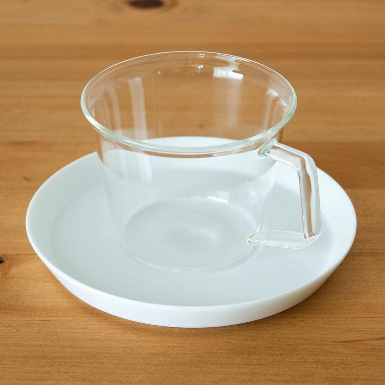 コーヒーカップ＆ソーサー 耐熱ガラス 磁器製受け皿 220ml 電子レンジOK ガラス み 92095 | 