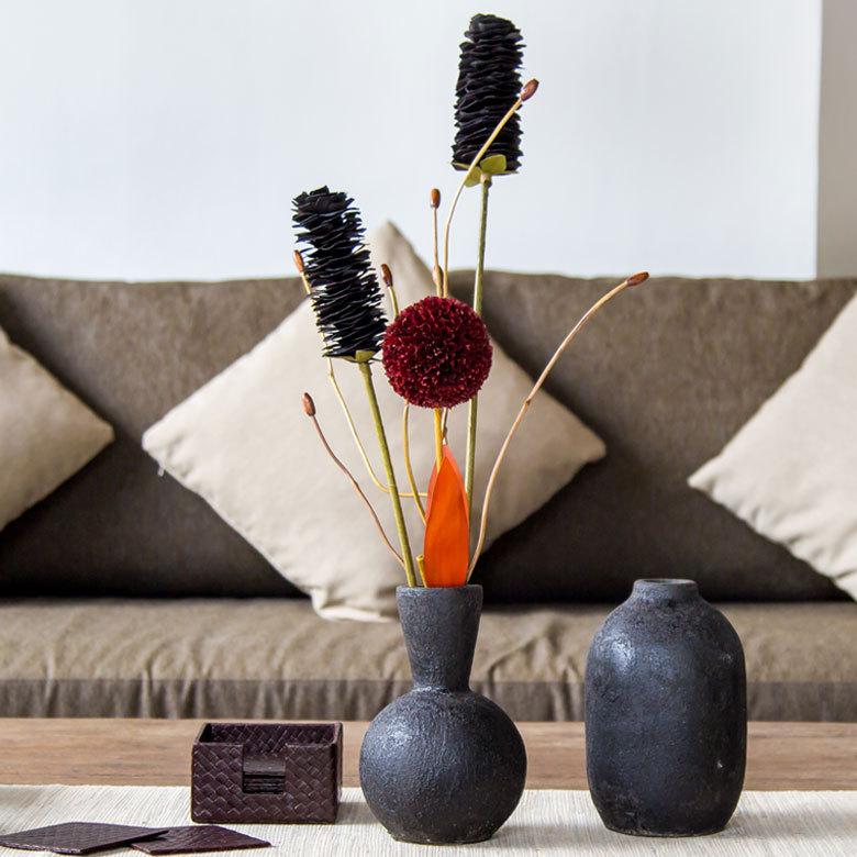 ヤシの葉 アジアン ボールフラワーオブジェ ワインレッド色 9328 |  | 12