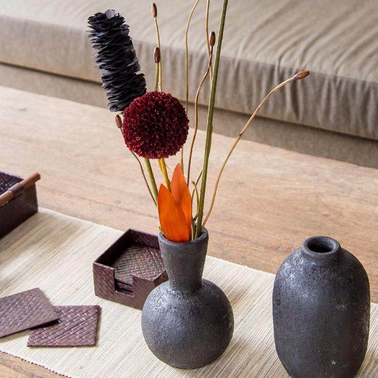 ヤシの葉 アジアン ボールフラワーオブジェ ワインレッド色 9328 |  | 02