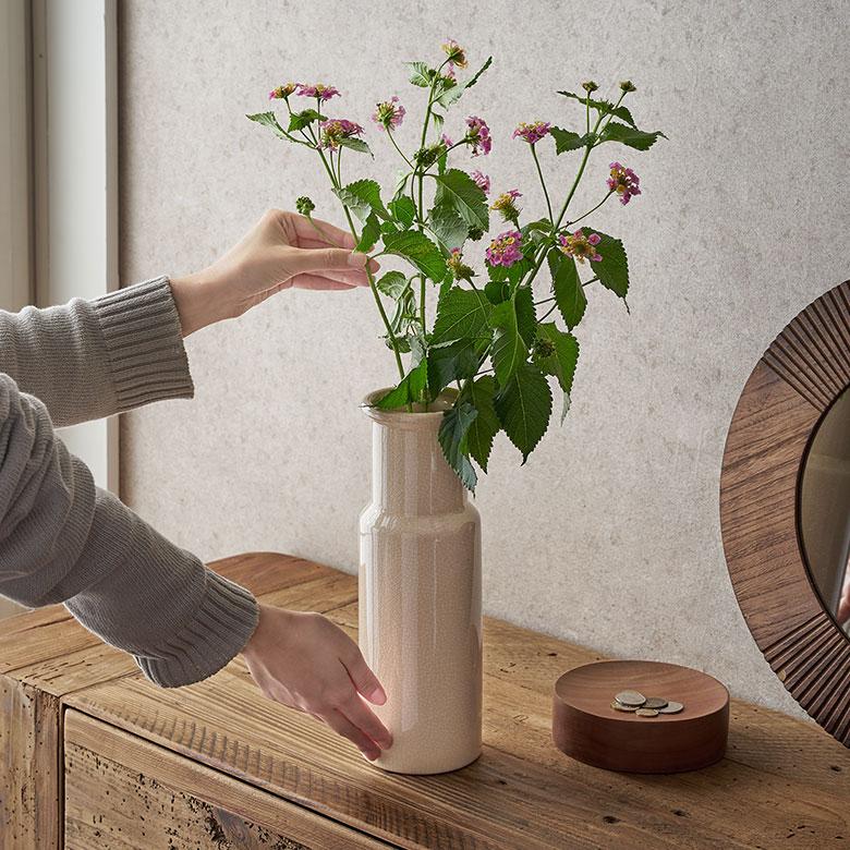 フラワー ベース 花 瓶 びん 水入れ 可 約 W 9.5cm D H 30cm 陶器
