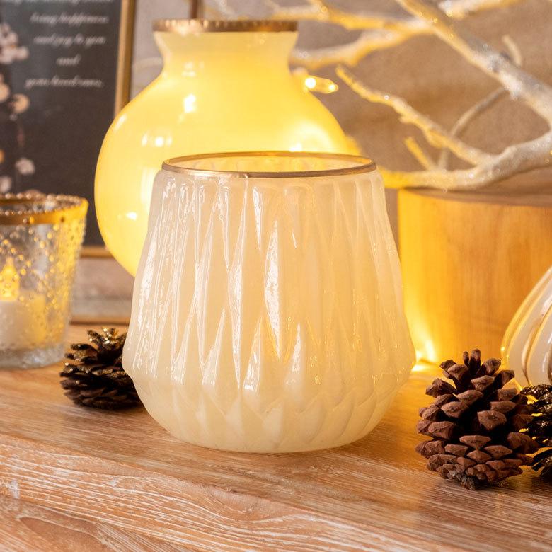 フラワーベース ガラス ミルクカラー ゴールド 花瓶 [94230]【 直径