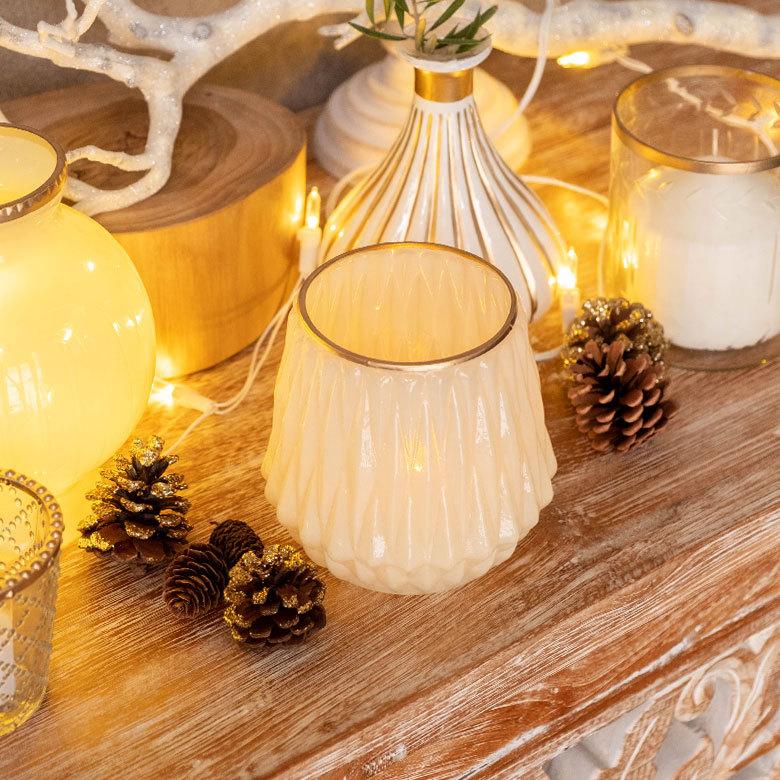 フラワーベース ガラス ミルクカラー ゴールド 花瓶 [94230]【 直径