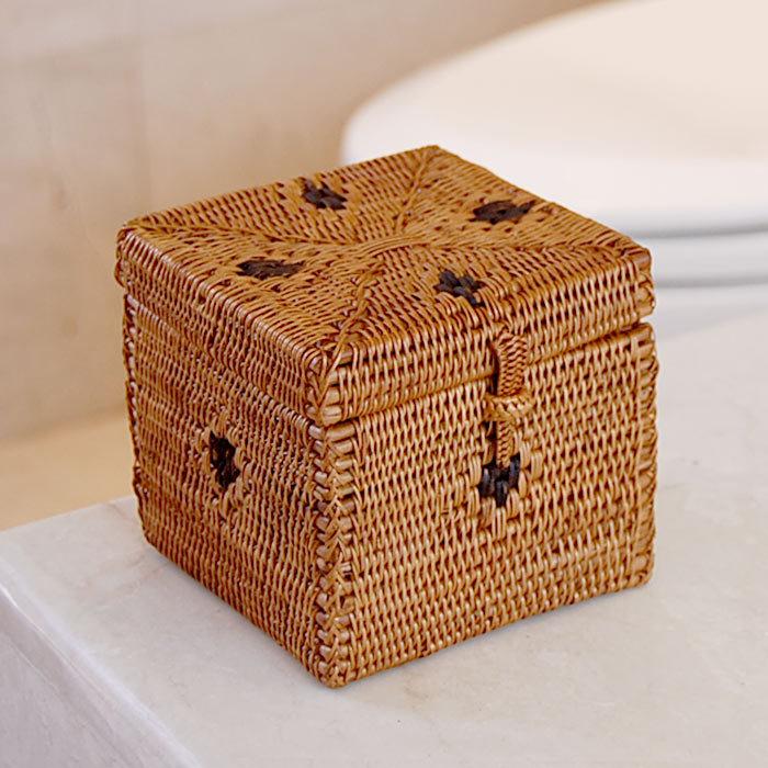 アタ 編まれた 四角いフタ付き小物入れケース Kタイプ バリ島 アジアン