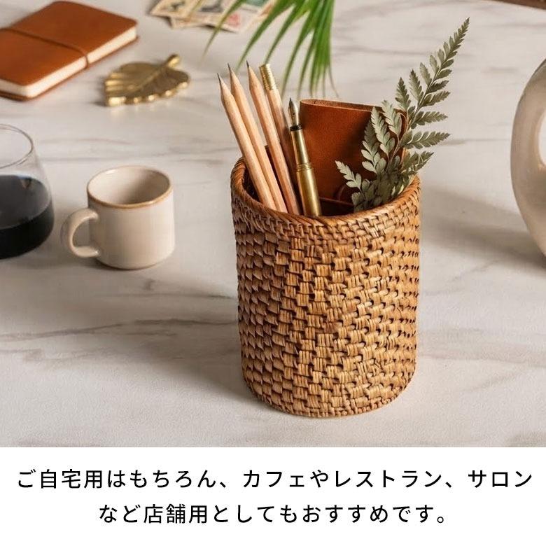 スタンド ケース アタ 筒型 カトラリースタンド ペンスタンド 小物入れ おしゃれ 円形  バリ アジア 雑貨 卓上 収納 ナチュラル エスニック 天然素材 2402 | ブランド登録なし | 12