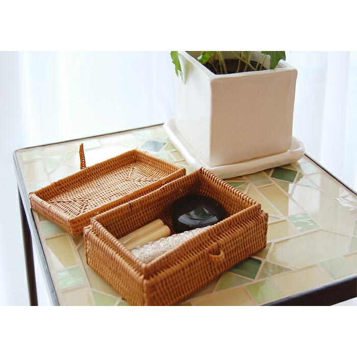 アタ 編まれた 長方形 フタ付き小物入れミニケース 2233 : アジア工房