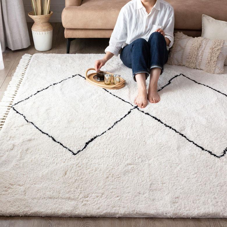 ラグ ラグマット 約 200×250cm ベニオワレン風 メッシュ 長方形 室内 アイボリー ブラック グレー b1f-83 |  | 13