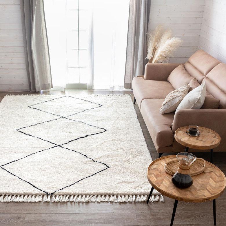 ラグ ラグマット 約 200&times;250cm ベニオワレン風 メッシュ 長方形 室内 アイボリー ブラック グレー b1f-83