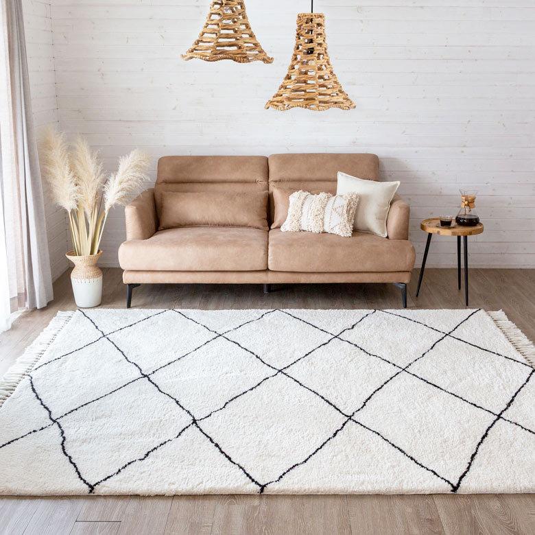 ラグ ラグマット 約 200×250cm ベニオワレン風 メッシュ 長方形 室内 アイボリー ブラック グレー b1f-83 |  | 09