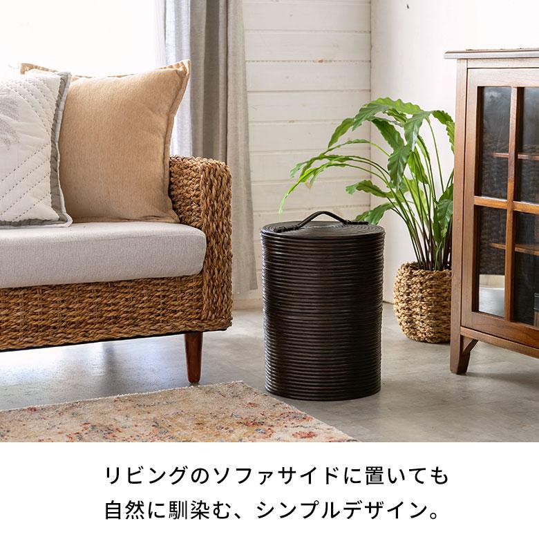 ごみ箱 ラタン 籐 ダストボックス フタ 付 丸型 約 W 27cm D H 36cm