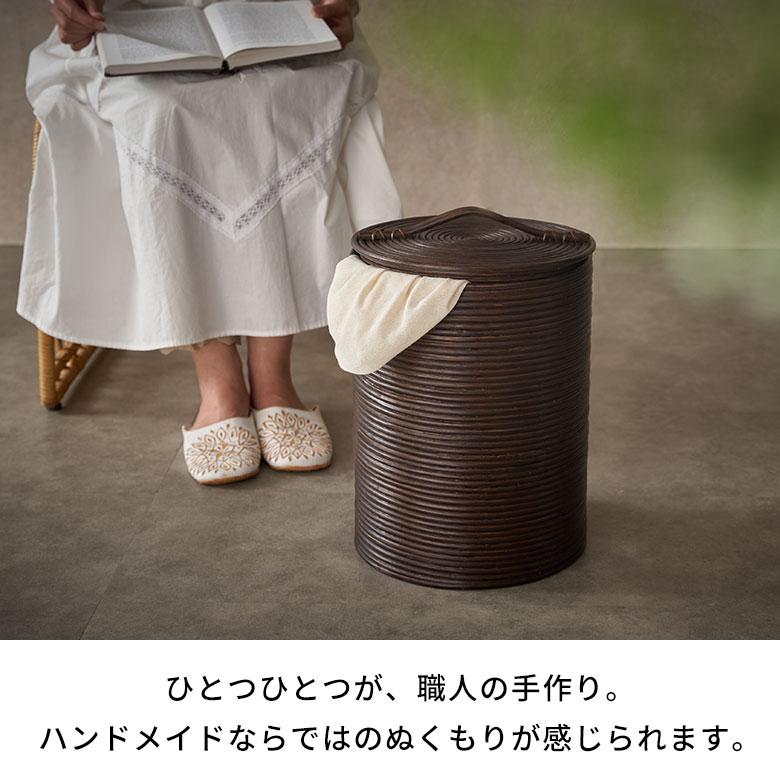 ごみ箱 ラタン 籐 ダストボックス フタ 付 丸型 約 W 27cm D H 36cm