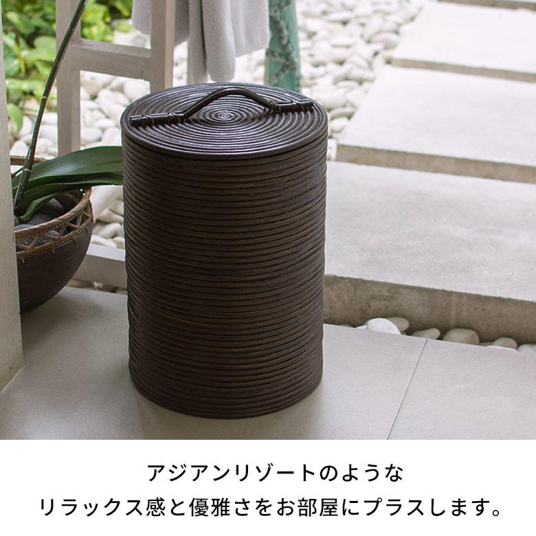 昭和レトロ ラタン ごみ箱 籐家具 バスケット 収納ケース 木製 ダストボックス ごみ箱 ラタン 籐 ダストボックス フタ 付 丸型 約 W 27cm D H 36cm
