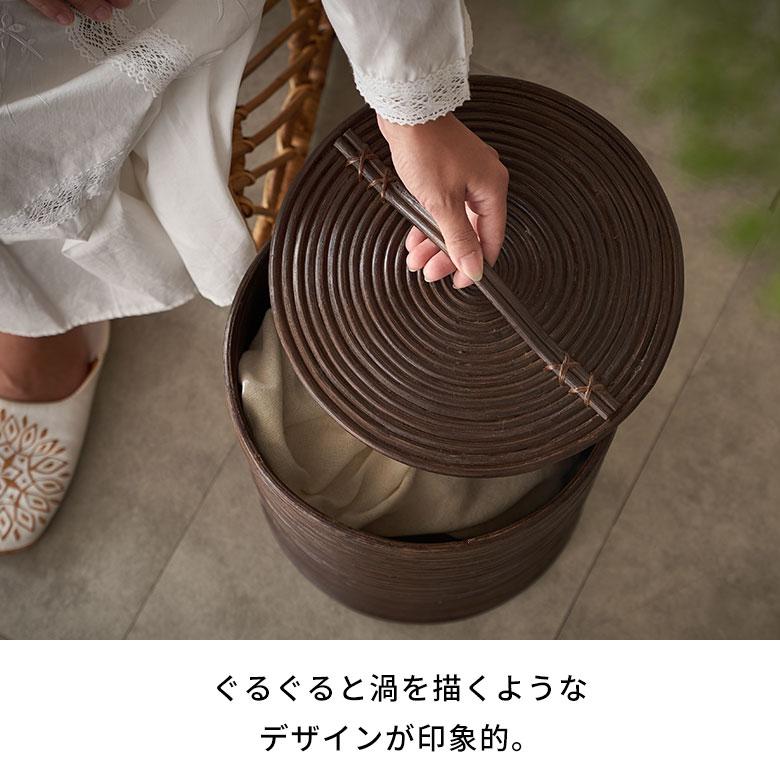 ごみ箱 ラタン 籐 ダストボックス フタ 付 丸型 約 W 27cm D H 36cm
