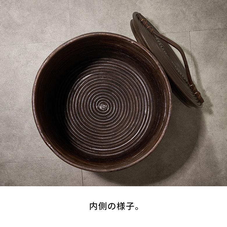 ごみ箱 ラタン 籐 ダストボックス フタ 付 丸型 約 W 27cm D H 36cm