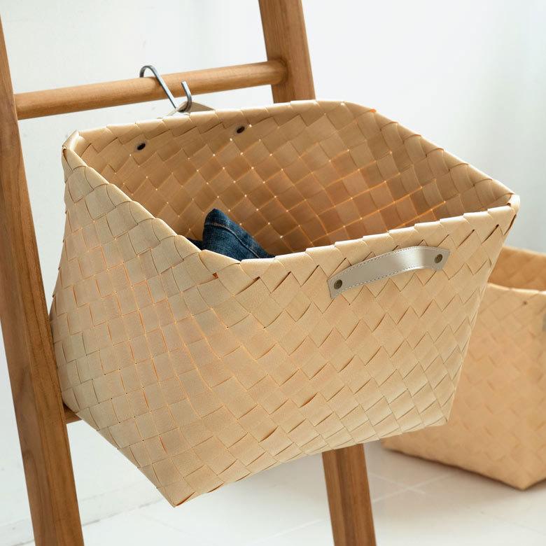 3個セット かご バスケット 白樺風 持ち手付き 38×26cm 深型 タイプ