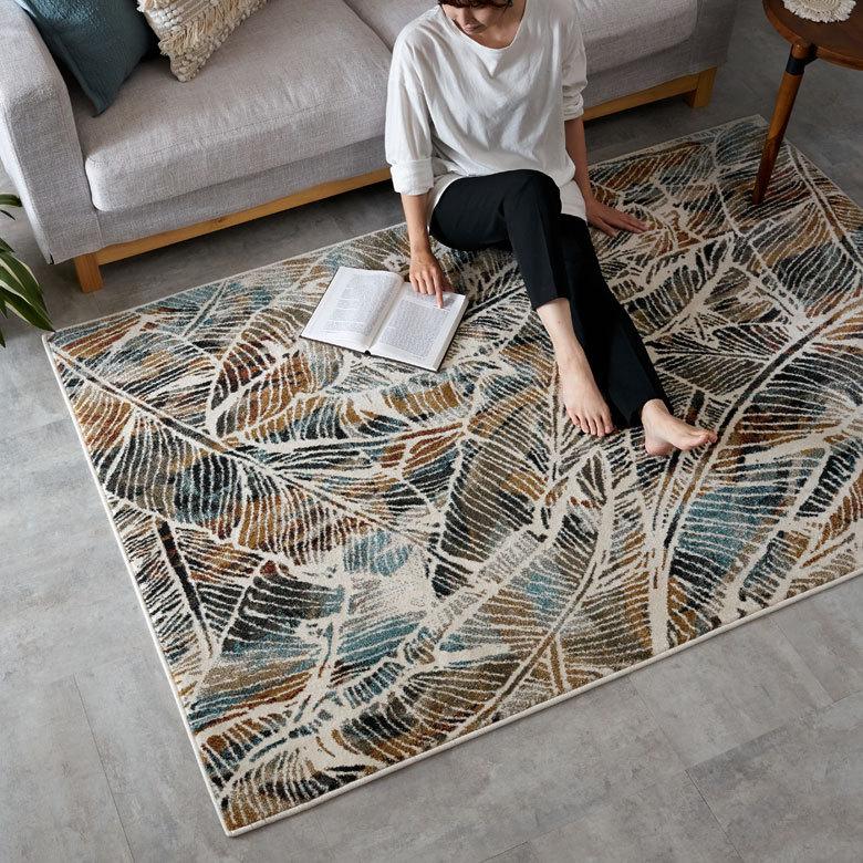 エジプト製ペルシャ風ラグ　130×190 ラグ ラグマット 約 130×190cm エジプト製 ペルシャ 絨毯風 リーフ