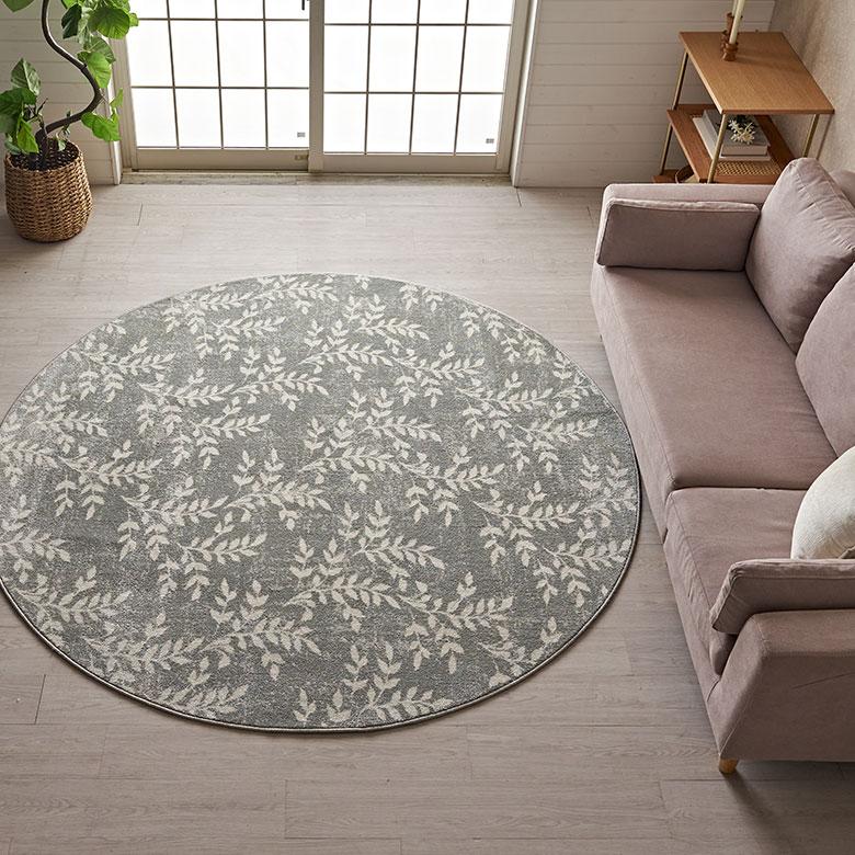 ラグ マット ウィルトン織 リーフ ボタニカル 約 200×200cm 円形 カーペット ペルシャ 絨毯 風 オールシーズン おしゃれ 北欧 オリエンタル アジアン eg84277