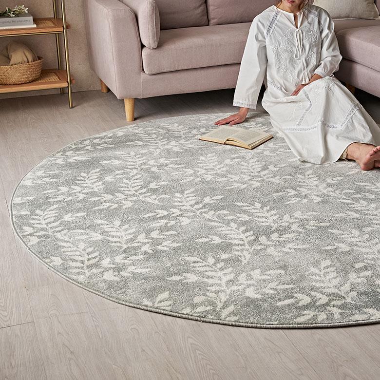 ラグ マット ウィルトン織 リーフ ボタニカル 約 200×200cm 円形 カーペット ペルシャ 絨毯 風 オールシーズン おしゃれ 北欧 オリエンタル アジアン eg84277