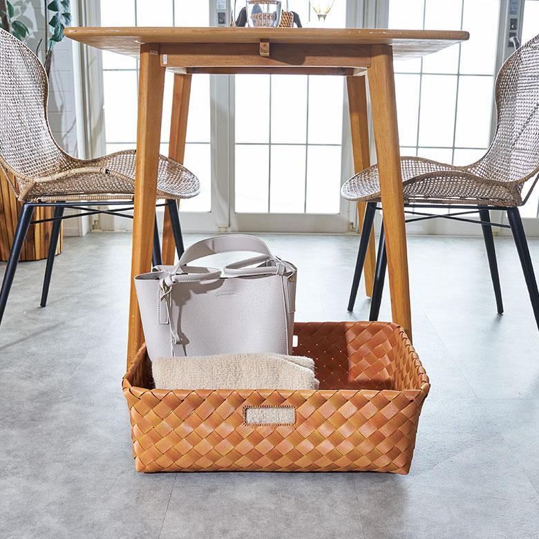 さえら　かご　バスケット かご バスケット 洗える 持ち手付 フェイク シダー 白樺風