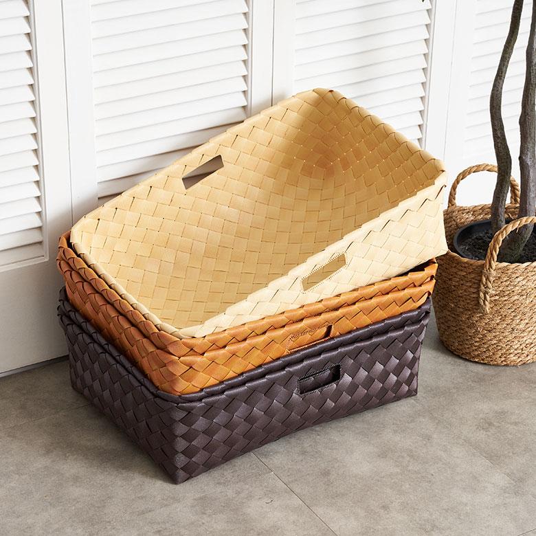 かご バスケット 洗える 持ち手付 フェイク シダー 白樺風