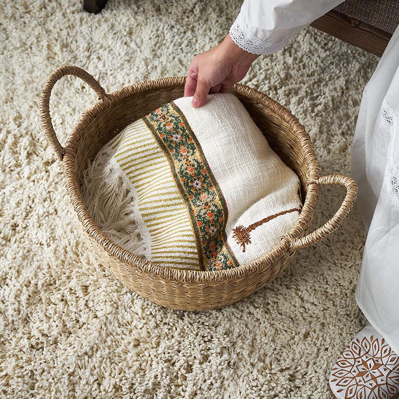 かご バスケット 持ち手 付き シーグラス Lサイズ ナチュラル 収納