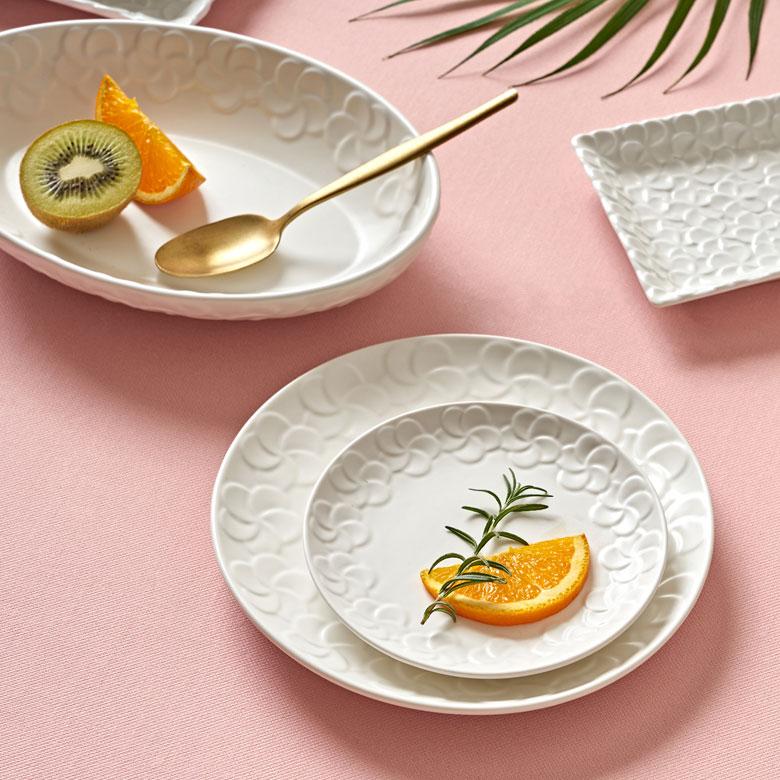 プルメリア　ホワイト　食器　5枚セット プレート プルメリア 丸皿 径 21cm ホワイト 陶器 食器 お皿 平皿 中皿