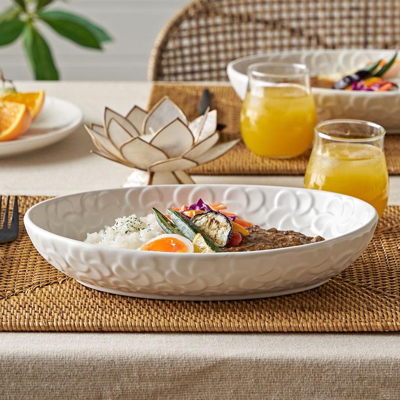 プレート プルメリア オーバー ボウル 楕円 ホワイト 陶器 食器 お皿